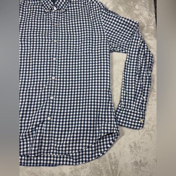 Bonobos Men’s Slim Fit Navy Blue White Gingham Plaid Button Front Shirt Large - Picture 3 of 15